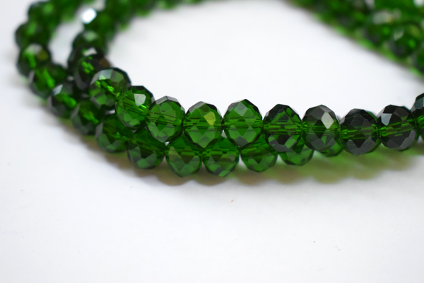 Transparent Kai Green Color Glass Tyre Crystal Beads Per String (8 mm)