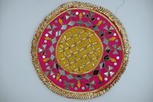 Yellow Jaal With Pink Border Gotapatti Patch 8 Inch