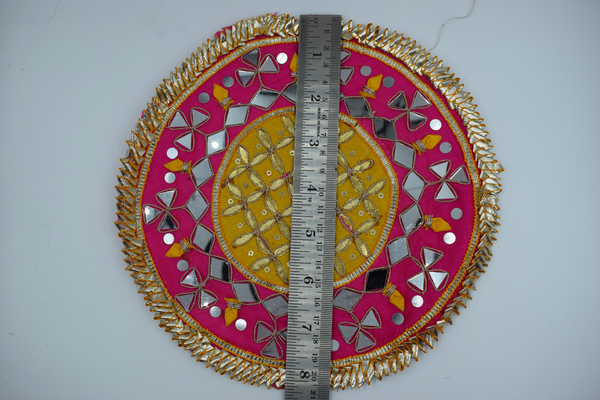 Yellow Jaal With Pink Border Gotapatti Patch 8 Inch