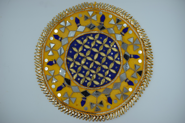 Blue Jaal With Yellow Border Gotapatti Patch 8 Inch