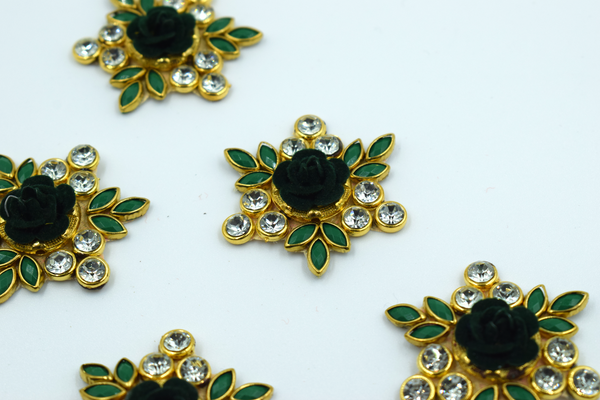 Single Flower Green Kundan Buti For Decoration(Pak of 10 pcs)