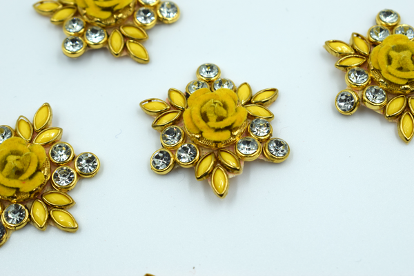 Single Flower Yellow Kundan Buti For Decoration(Pak of 10 pcs)
