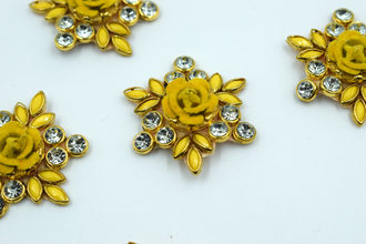 Single Flower Yellow Kundan Buti For Decoration(Pak of 10 pcs)
