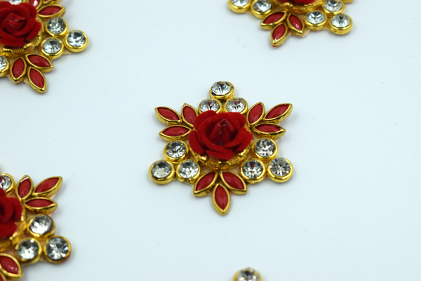 Single Flower Red Kundan Buti For Decoration(Pak of 10 pcs)
