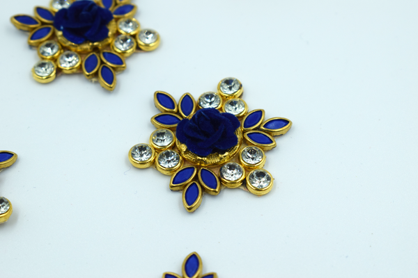 Single Flower Navy Blue Kundan Buti For Decoration(Pak of 10 pcs)