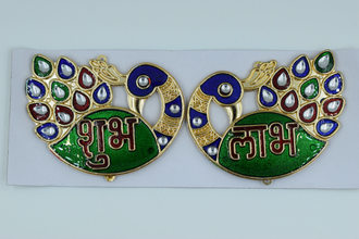 Peacock Design Acrylic Subh Labh Stick On(2 Set)