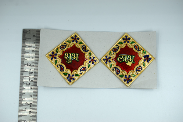 Red Square Shape Acrylic Subh Labh Stick On (2 Set)
