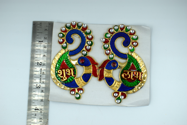 Long Peacock Design Subh Labh Stick On (2 Set)