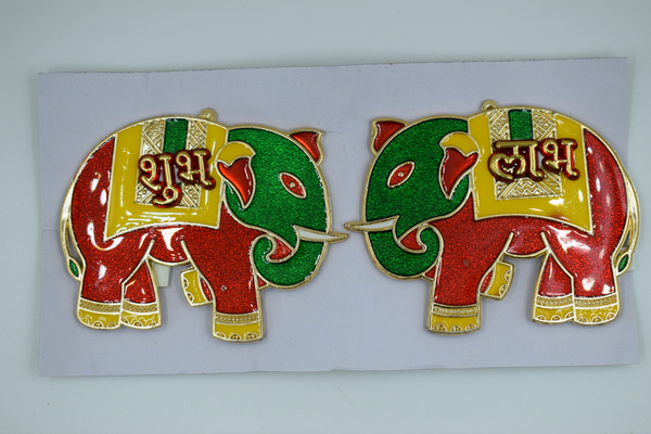 Elephant Design Acrylic Subh Labh Stick On (2 Set)