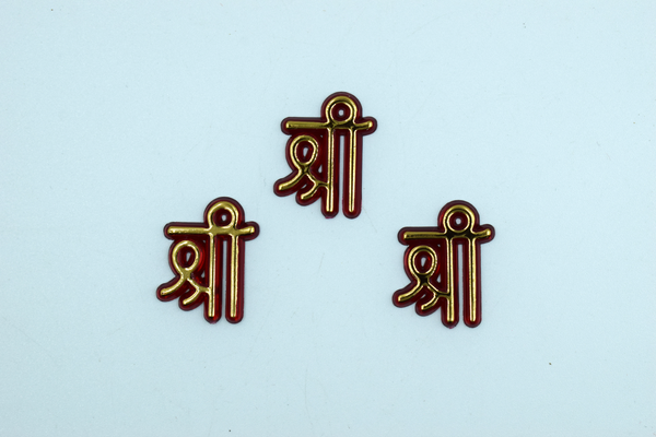 Red Acrylic Shri For Sticking And Multipurpose Usage (10 Pc)