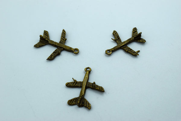 Airplane Black Metal Charm (10 Pc)