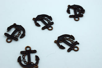 Black Metal Anchor Charm (10 Pc)