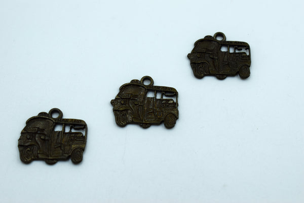 Auto Rickshaw Design Black Metal Charm (10 Pc