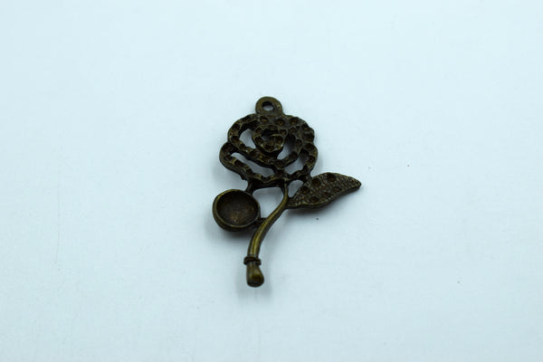 Beautiful Rose Black Metal Charm With Stone Cavities (10 Pc)