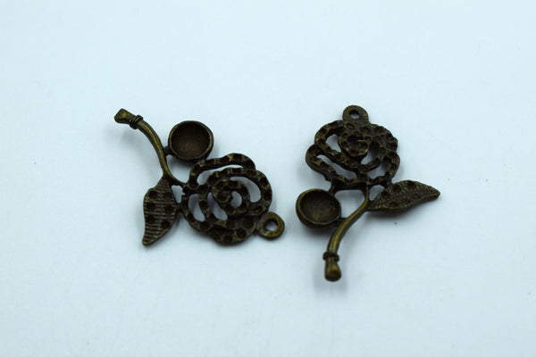 Beautiful Rose Black Metal Charm With Stone Cavities (10 Pc)
