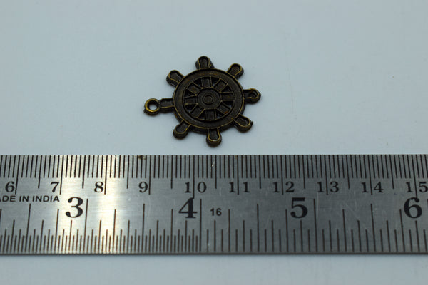 Boat's Wheel Black Metal Charm (10 Pc)