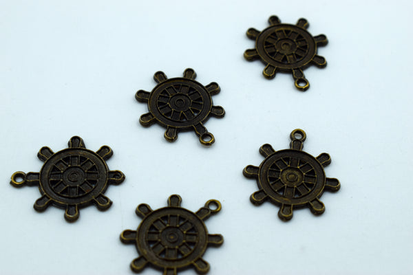 Boat's Wheel Black Metal Charm (10 Pc)