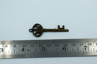 Key With Crown Black Metal Charm  (10 Pc)