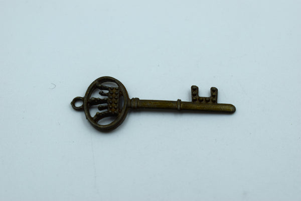 Key With Crown Black Metal Charm  (10 Pc)