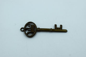 Key With Crown Black Metal Charm  (10 Pc)