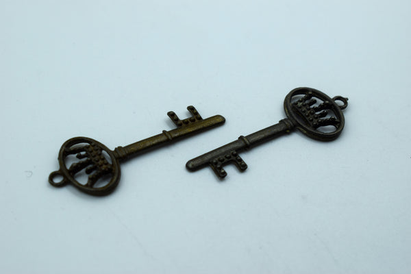 Key With Crown Black Metal Charm  (10 Pc)