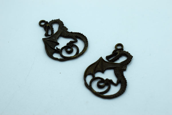 Black Polish Chinese Dragon Metal Charm (10 Pc)