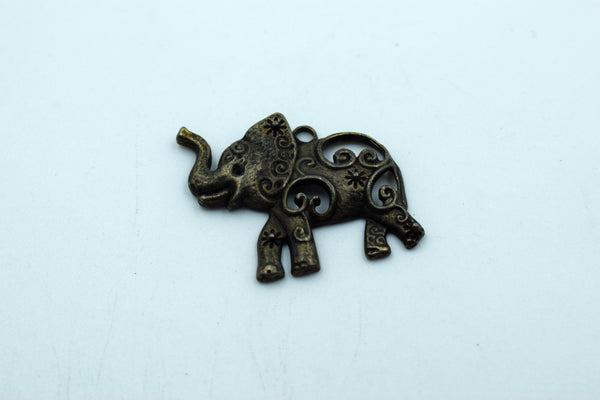 Vintage Look Elephant With Carving Metal Charm (10 Pc)