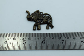 Vintage Look Elephant With Carving Metal Charm (10 Pc)