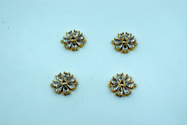 American Diamond Flower Design Golden Base Pendant (2 Pc)