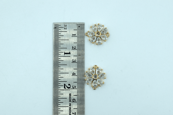 American Diamond Flower Design Golden Base Pendant (2 Pc)