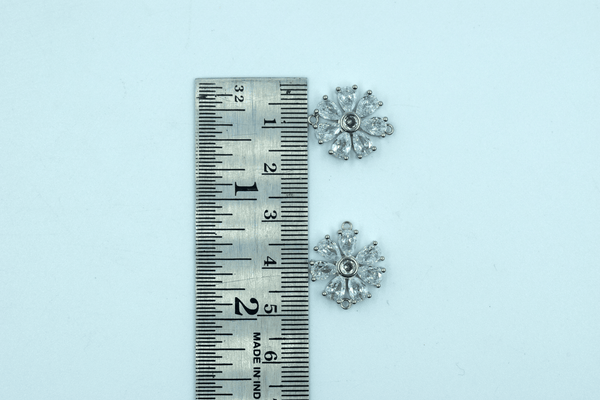 American Diamond Flower Design Golden Base Pendant (2 Pc)