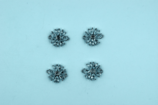 American Diamond Flower Design Golden Base Pendant (2 Pc)