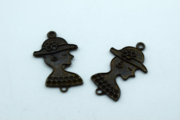 English Lady Black Metal Charm (10 Pc)