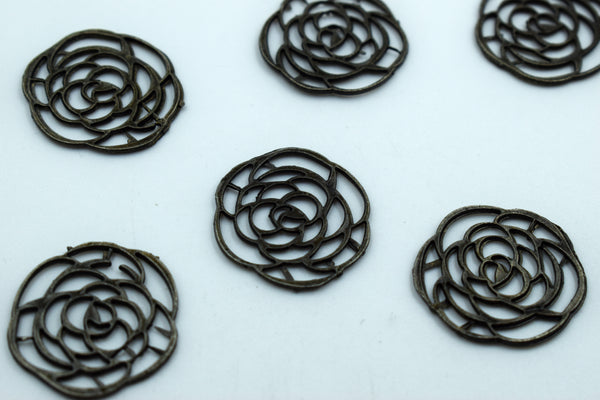 Trendy Black Metal Rose Charm (10 Pc)