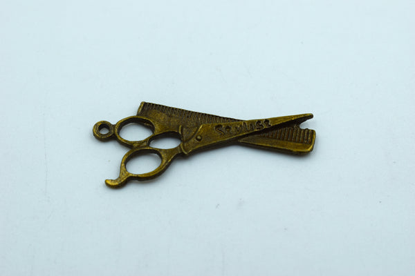 Black Metal Barber Comb Scissor Charm (10 Pc)