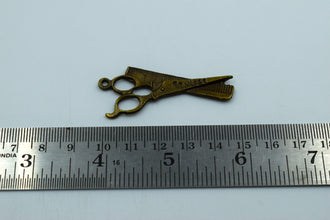 Black Metal Barber Comb Scissor Charm (10 Pc)