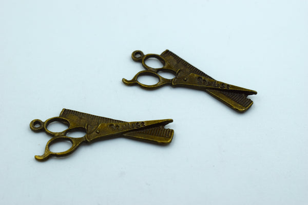 Black Metal Barber Comb Scissor Charm (10 Pc)