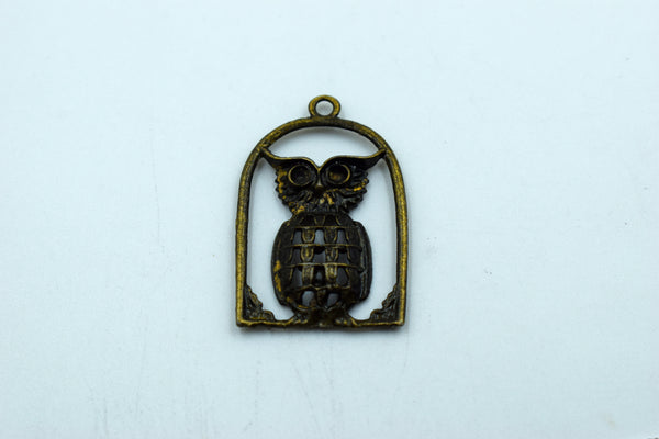Owl In Cage Black Metal Charm (10 Pc)