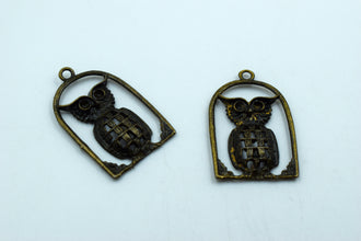 Owl In Cage Black Metal Charm (10 Pc)