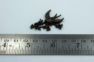 Bird With Flowers And Branch Black Metal Charm (10 Pc)