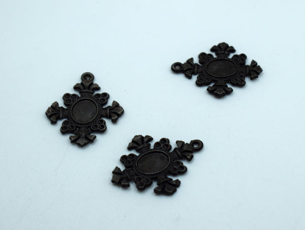 Cross With Stone Cavity Vintage Design Black Metal Charm (10 pc)